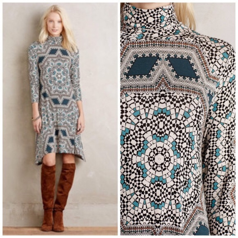 Maeve Geometric Turtleneck Swing Dress
